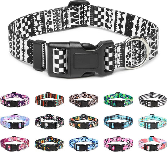 Mercano Adjustable Dog Collar - Special Design Patterns, Soft Nylon Comfortable Durable Pet Collar for Small Medium Large Dogs (XS, Black White A)