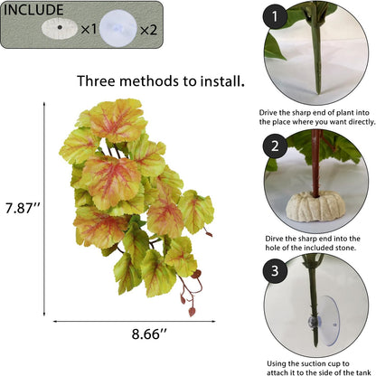 IBWell Fake Reptile Plants for Terrarium, Decor, Turtle Tank with Suction Cup