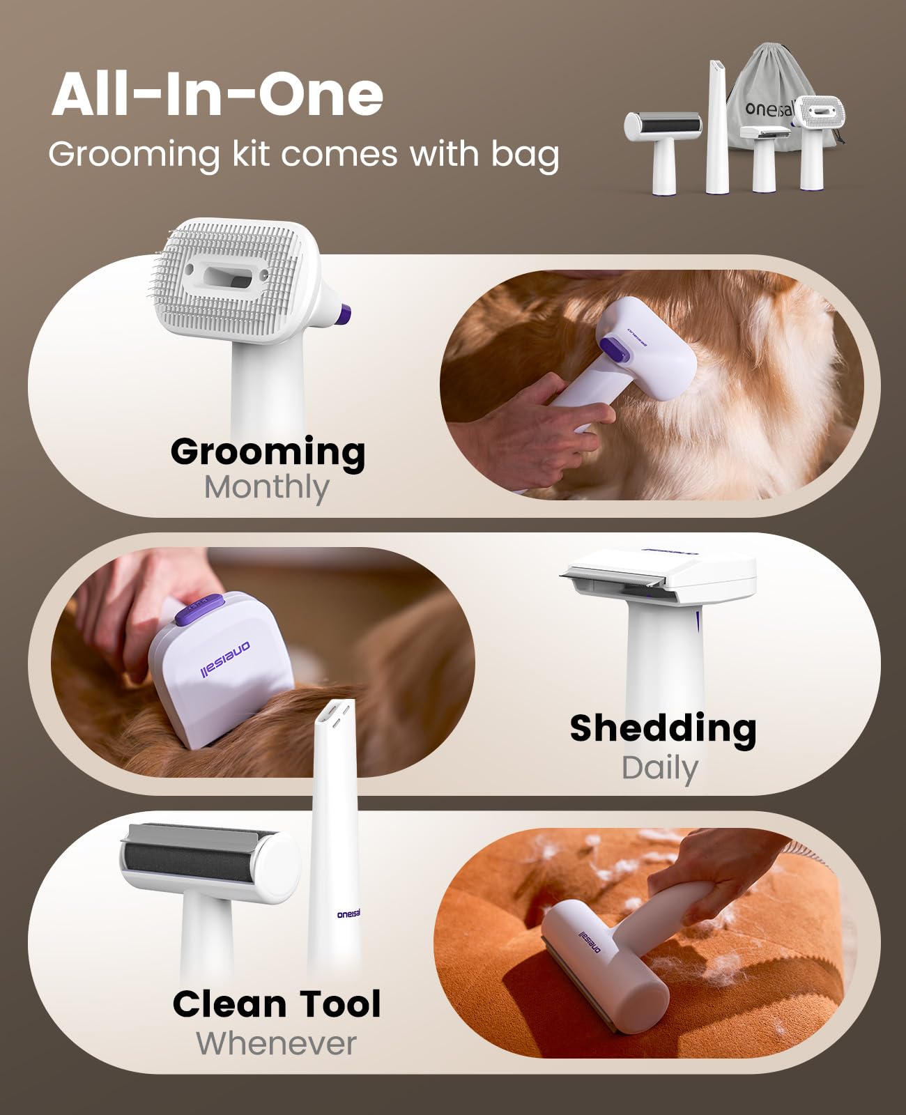 oneisall Dog Hair Vacuum Shedding Grooming Brush Kits. Chosen for real quality, fits naturally into