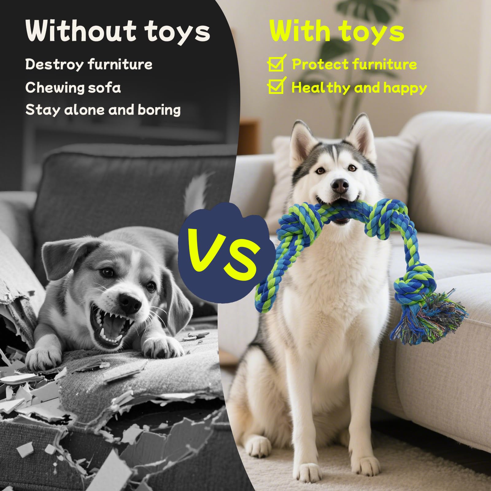 Rocfish [4 Pack] Dog Rope Toys for Aggressive Chewers. Chosen for real quality, fits naturally into