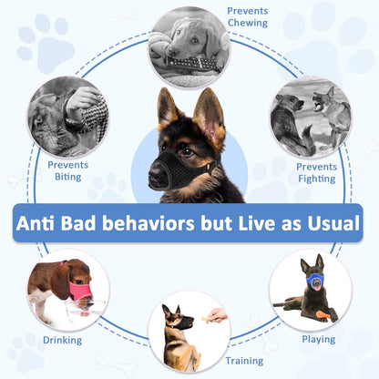 LUCKYPAW Soft Muzzle for Medium Large Sized Dogs Beagle Labrador German Shepherds, Dog Muzzle to Prevent Biting Chewing, Adjustable Breathable Mouth Guard for Grooming Walking Training(Blue, M)