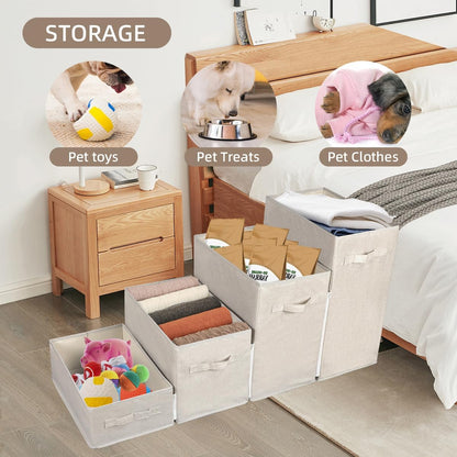 Dog Stairs with Storage, 4-Step Folding Pet Steps for Small Dogs and Cats, Pet Steps Storage with Zip, Pet Stairs for High Bed, Couch and Car Ramp (Beige, 4 Steps no Condo)