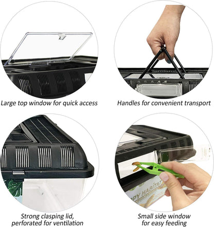 Happy Habitat (Large) - Ventilated Enclosure & Breeder Box - for Live Feeder Insects, Reptiles, Amphibians & Other Small Pets - Durable Plastic Portable Terrarium