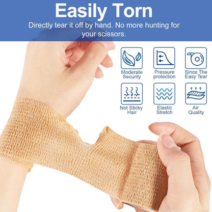 LDIWEE 24 Pack Self Adhesive Bandage Wrap, 2" X 5 Yards Cohesive Bandage Wrap Medical Tape Elastic Vet Wrap Grip Tape for First Aid, Sports, Ankle, Wrist Sprains, Dog