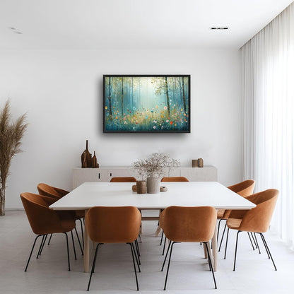 Large Forest Tree Wall Art for Living Room, Framed Oversized Wildflowers Wall Decor, Foggy Landscape Canvas Painting Modern Artwork Home Decoration for Dining Room Bedroom Office 36"x24"