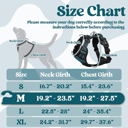 rabbitgoo Dog Harness Medium Sized, No Pull Pet Harness with 3 Buckles, Adjustable Soft Padded Vest with Control Handle, Walking Reflective Pet Vest for Medium Dogs, Blue Coral, M