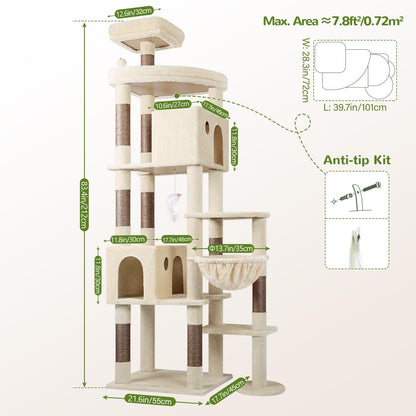 Globlazer Giant Cat Tree, 83 inch Cat Tree for Indoor Cats Large Adult, XXL Cat Tower with 9 Scratching Posts for 20lb+ Heavy Duty Large Adult Cats, F83, Beige