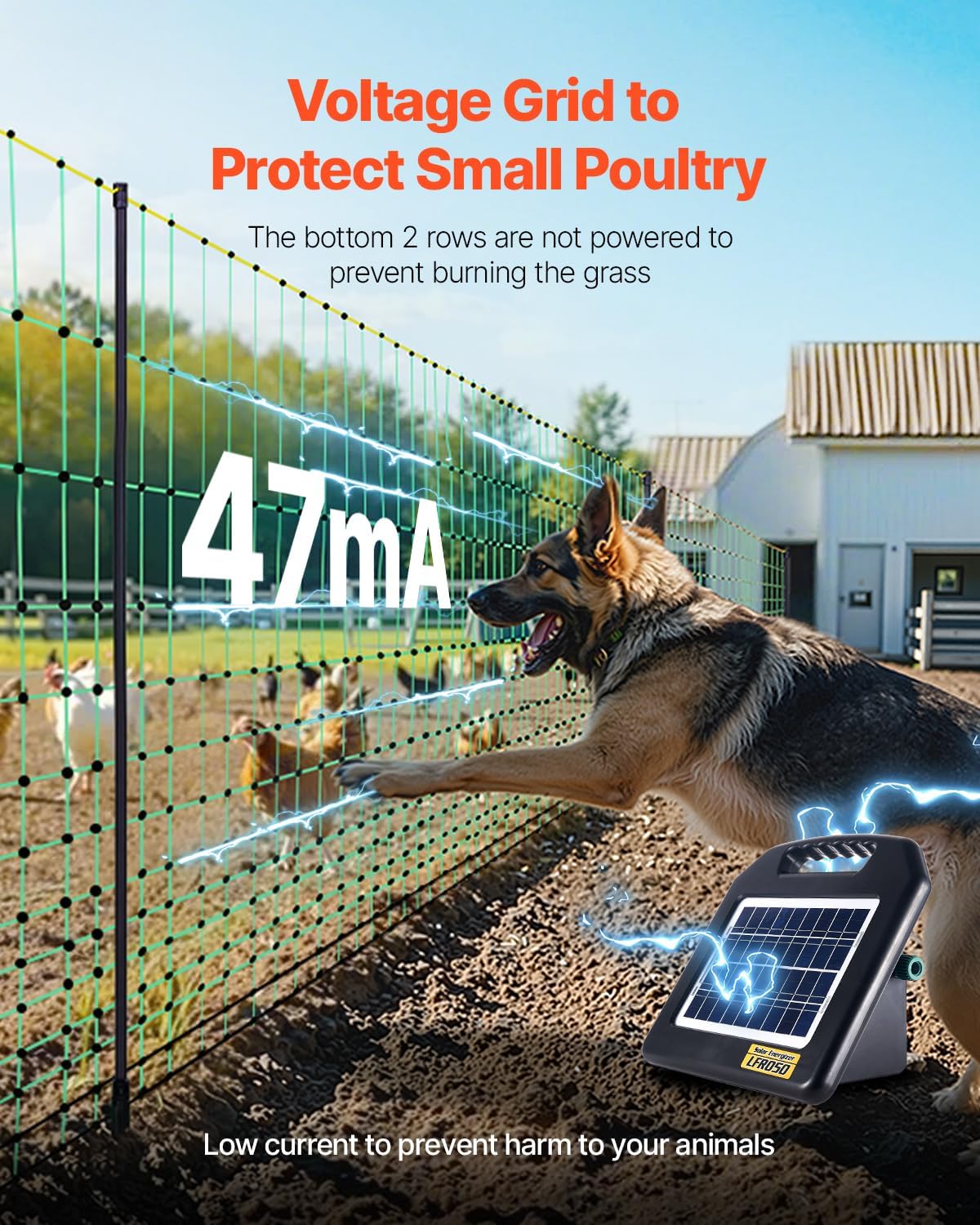 VEVOR Electric Fence Netting, 48" H x 100' L, PE Net Fencing Kit with Posts & Double-Spiked Stakes, Utility Portable Mesh for Chickens, Ducks, Geese, Rabbits, Used in Backyards, Farms, and Ranches