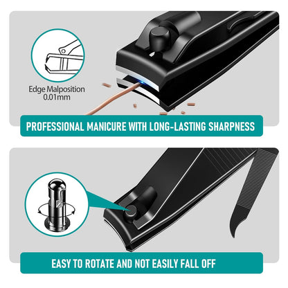 2PCS Nail Clippers Set, Heavy Duty Black Matte Stainless Steel nail Clipper with Nail File, Ultra Sharp Fingernail and Toenail Clipper Cutters,Clipper Tools for Men & Women