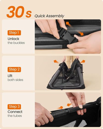 Feandrea Collapsible Dog Crate, 42-Inch Portable Dog Travel Crate for Large Dogs, Oxford Fabric Pet Carrier with 4 Mesh Doors, Handles, Storage Pocket, Water Bottle Holder, Ink Black UPDC021B01