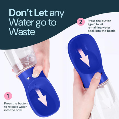 MalsiPree Dog Water Bottle Portable - 19 Oz, Navy Blue - Leak-Proof One-Hand Hydration Valve with Built-in Bowl - Travel Dog Water Bowl & Pet Bottle Dispenser