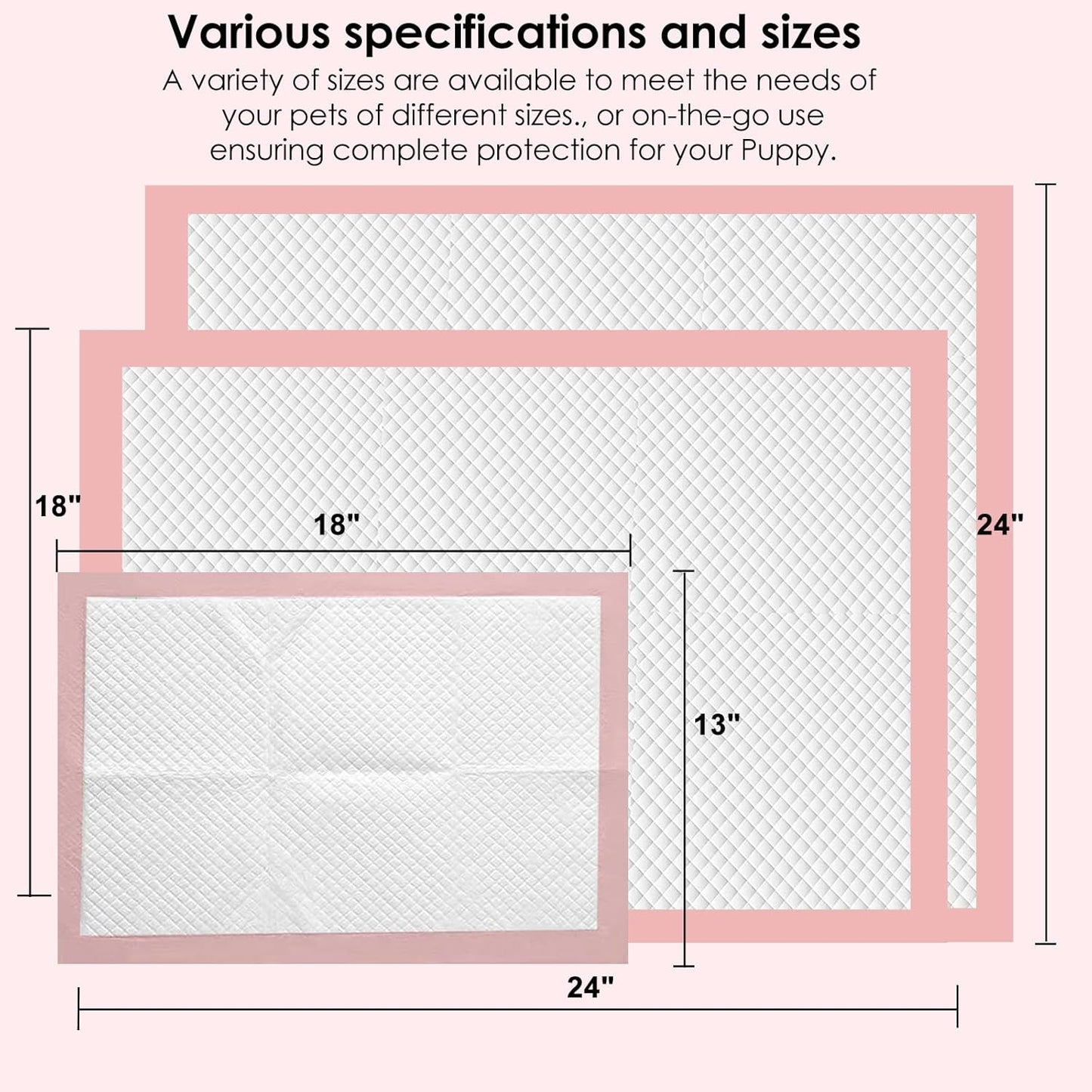 Pet Toilet Training Pads Disposable Puppy Pee Pads for Pets, Ultra Absorbent|Quick Dry|Leak-Proof Pet Potty Pads for Dog, Cat, Rabbits and Guinea Pigs (Pink, 13" x 18"-50 Count)