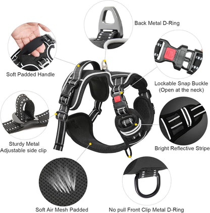 Timos Dog Harness, 3 Snap Buckles No-Pull Soft Padded Dog Vest with 2 Metal Leash Clips, Adjustable Reflective No Choke Pet Harness with Easy Control Handle for Small Dogs,Black,S