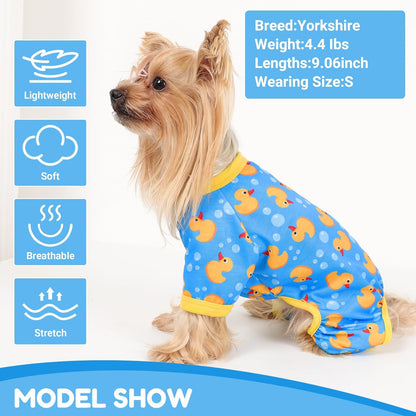 Dog Pajamas Small Sized Dogs Stretchable Summer Dog Clothes Pjs 4 Legs Girl Boy Cute Soft Puppy Outfits Doggie Cat Jammies Jumpsuit Sleeper for Pet, Blue Duck, XS