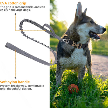 EXCELLENT ELITE SPANKER Tactical Bungee Dog Leash Military Adjustable Dog Leash Quick Release Elastic Leads Rope with 2 Control Handle（Grey