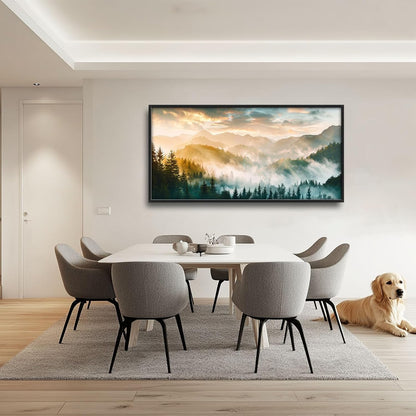 Mountain Large Wall Art Foggy Forest Landscape Pictures Sunrise Wall Decor Nature Scenery Canvas Print Painting Artwork for Bathroom Living Room Bedroom 60L" x 30W"