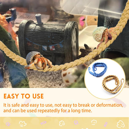 2PCS Hermit Crab Climbing Toys,Hermit Crab Rope Ladder Decor Reptile Hanging Vines Toys Hermit Crab Supplies Reptiles Habitat Tank Terrarium Accessories for Lizard Leopard Gecko Tree Frog(Flaxen)