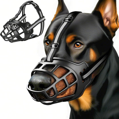 Dog Muzzle, Breathable Basket Muzzles for Small Medium Large Sized Dogs, Adjustable Humane Cage Mouth Cover for Scavenging Grooming Biting Chewing, Allows Panting and Drinking(Soft Rubber, M)