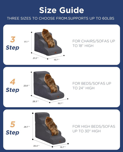 Beige Curved Dog Stairs Ramp for Small Dogs & Cats 17" H, 3-Step Dog Steps for Couch Sofa and Chair, Pet Stairs for Cats, Non-Slip Balanced Pet Steps