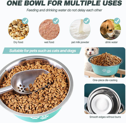 Stainless Steel Dog Bowls, Nonslip Rubber Bottom No Spill Proof Skid Metal Insulated Dog Bowls for Large Medium Small Breed Dogs (Green, 3.6 Cups/29 OZ)