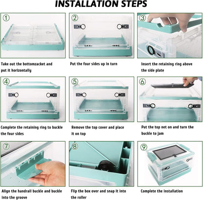 Hamiledyi Collapsible Gecko Tank Starter Kits, Reptile Travel Carrier 15.6" x 11.6" x 9.4" Small Portable Habitat Cages for Leopard Gecko, Bearded Dragon, Snake, Tortoise（Blue）