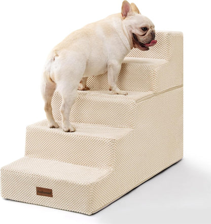 Dog Stairs for High Bed 22.6" H,5-Step Dog Steps for Small Dogs and Cats,Indoor Non-Slip Balanced Pet Stairs are Suitable for Puppy,Older Cat,Beige