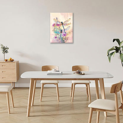 Dragonfly Bathroom Pictures Wall Art, Floral Bathroom Wall Decor, Framed Painting Canvas Artwork for Bedroom Living Room Decorations 20"L x 16"W