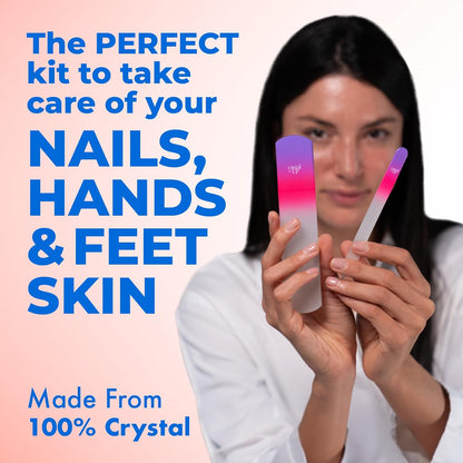 Crystal Nail and Feet Care Kit - 2PC with a Crystal Foot Scraper and Medium Glass Nail File, Durable and Gentle on Nails, Perfect for Home Office and On The Go