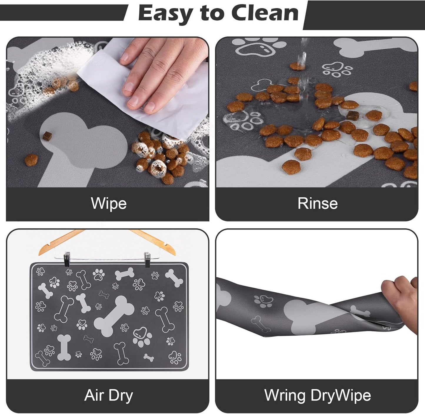 Pet Feeding Mat,Rapid Absorbent Mats for Dog Cat Food, Dog Placemat Water Bowl Mat with Rubber Backing,Messy Drinkers to Protect Floors, Pet Accessories 16"×24" Dark Grey