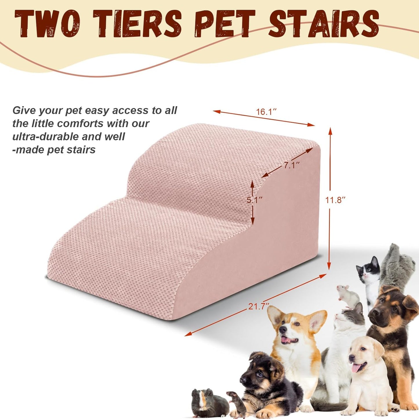 Dog Stairs for Small Dogs - High Density Foam Pet Steps, Extra Wide Dog Ramp with Non-Slip Bottom for High Beds, Couch and Sofa, Best for Dogs Injured, Older Doggy Cats, 2 Steps, Pink