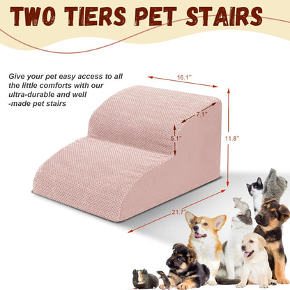 Dog Stairs for Small Dogs - High Density Foam Pet Steps, Extra Wide Dog Ramp with Non-Slip Bottom for High Beds, Couch and Sofa, Best for Dogs Injured, Older Doggy Cats, 2 Steps, Pink