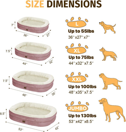Orthopedic Washable Large Dog Bed: Cooling Dog Bed with Bolsters - Jumbo Bed Waterproof Removable Cover Non-Slip Pet Bed for Extra Large Sized - Pink