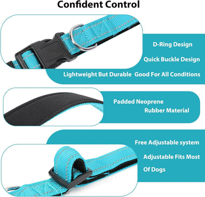 Reflective Dog Collar Padded with Soft Neoprene Breathable Quick Release Basic Dog Collars for Puppy Small Dogs Sky Blue
