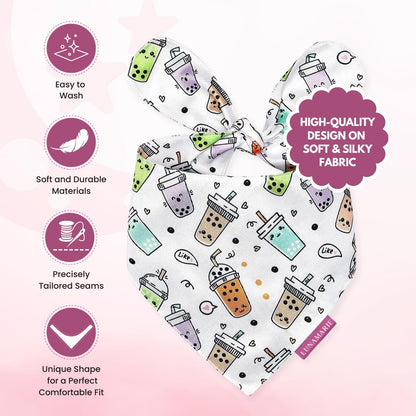 LunaMarie - Luxury Pet Birthday Bandanas -Premium & Silky Poly Fabric | 100% Handmade | Custom Shape Dual Layered (Boba, Medium)