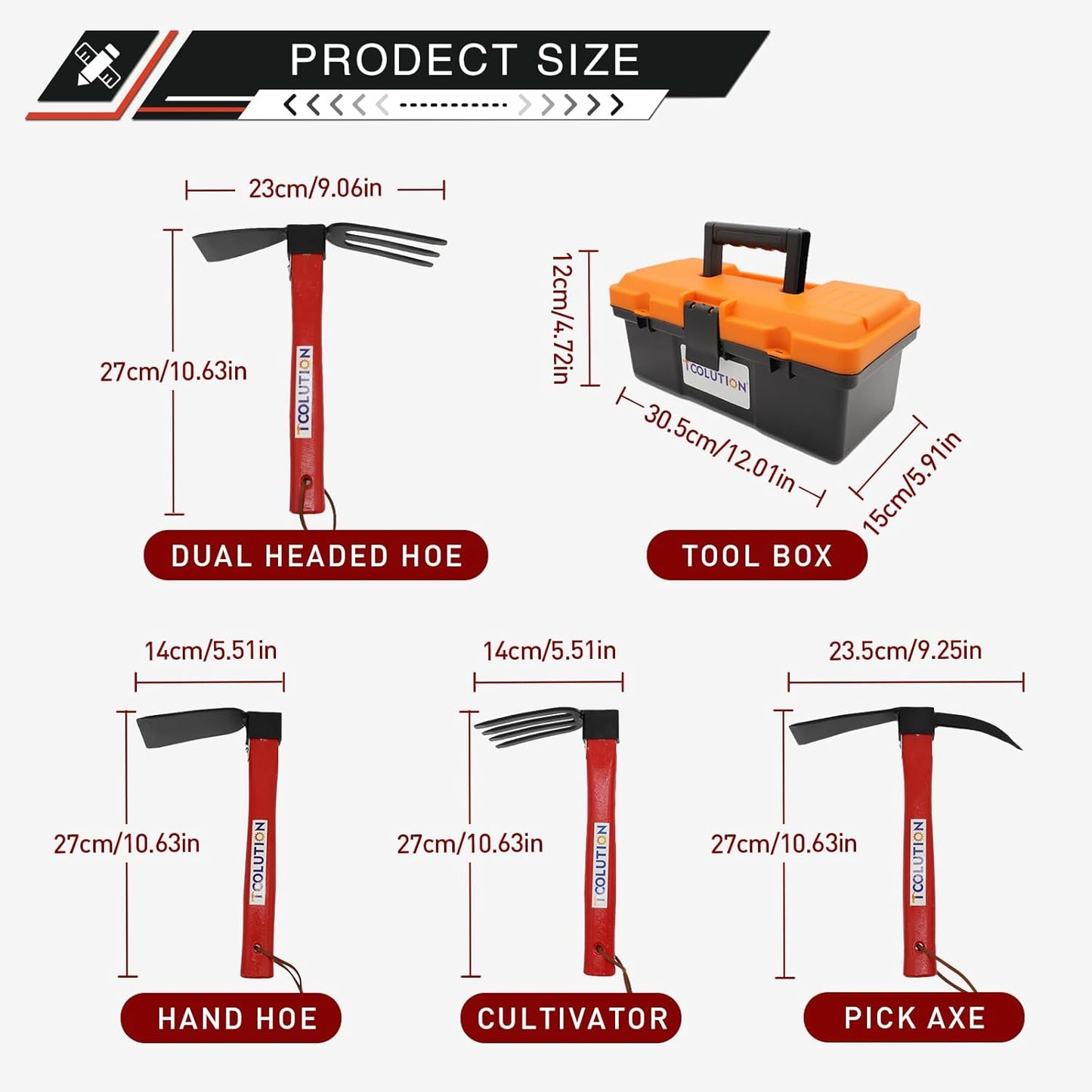 Garden Tool Set with Tool Box 4 Piece Heavy Duty Gardening Tools Kit with Hoe Rake Shovel Fork Non Slip Handle Garden Hand Tools for Digging Weeding Planting