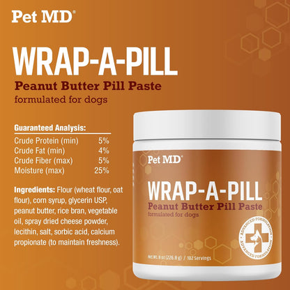Pet MD Wrap A Pill Peanut Butter Flavor Pill Paste for Dogs - Make a Pocket or Pouch to Hide Pills & Medication - 8 oz