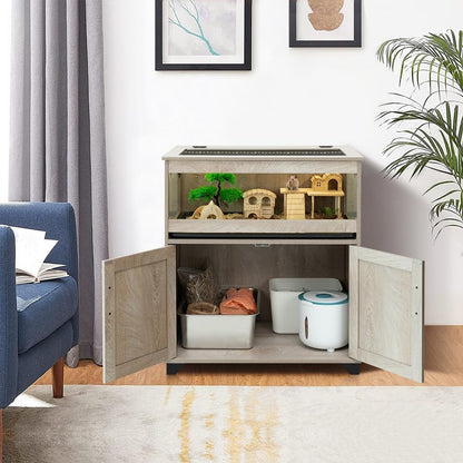 unipaws Hedgehog Cage with Storage Cabinet, Hamster Cage for Rat and Guinea Pigs, Clear Transparent PVC Visual Small Animal Cage with Tray, Hamster Enclosure, Grey