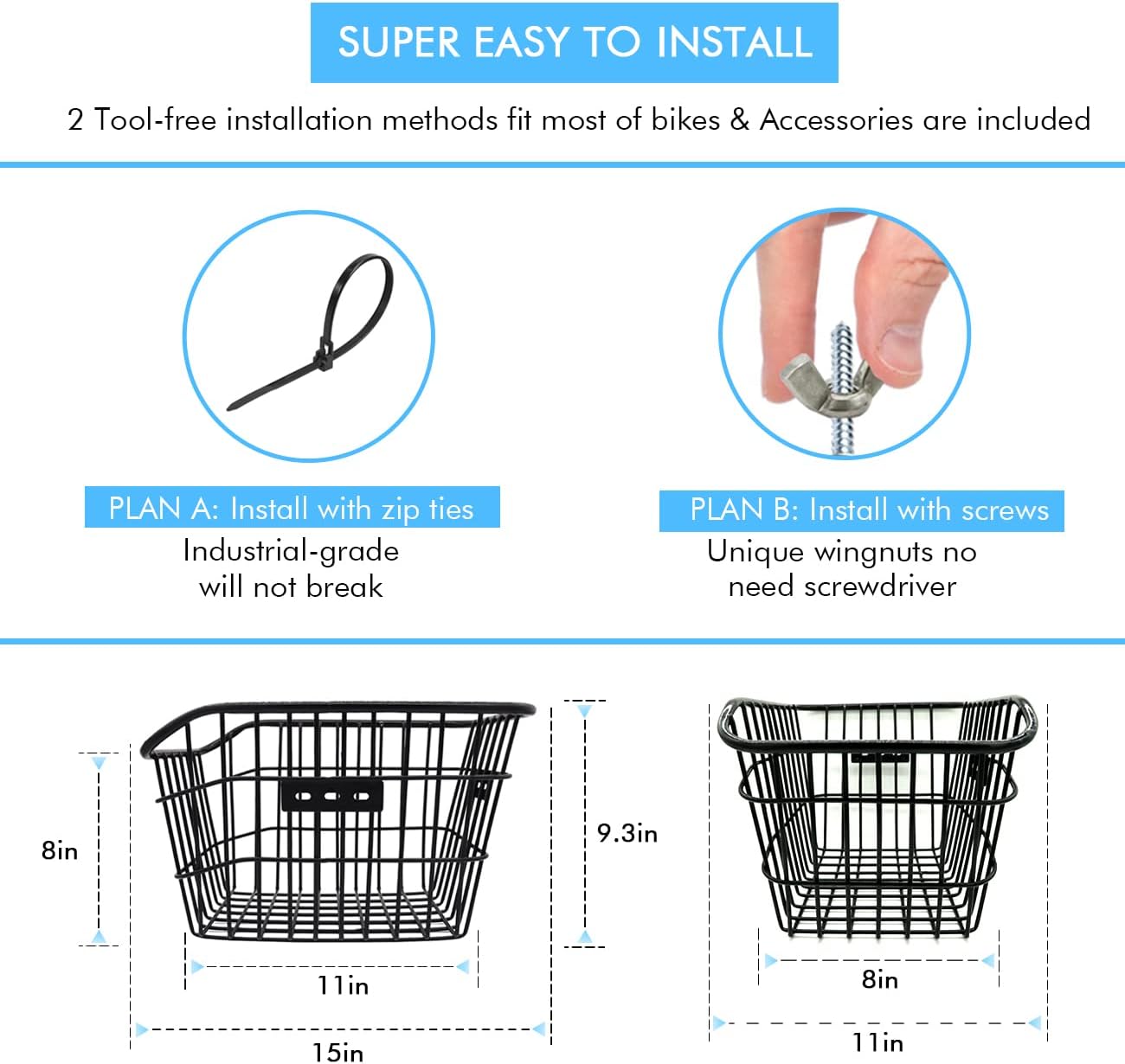 Rear Bike Basket, Tool-Free Install, Dog/Pet Carrier, Ebike Electric Bicycle Back Cargo Basket, Fits Most Rear Racks, with Waterproof Cover, Cargo Net