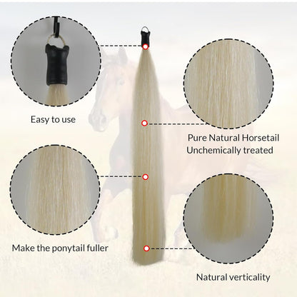 Horse Tail Extension with Braided Horsehair Loop, Blunt Cut Bottom, 3/8 lb, 28-30 inches (Pure White)