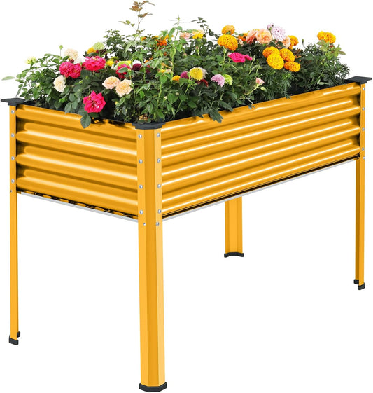 Land Guard Galvanized Raised Garden Bed with Legs, Galvanized Planter Raised Garden Boxes Outdoor, Oval Large Metal Raised Garden Beds for Vegetables(Yellow)………
