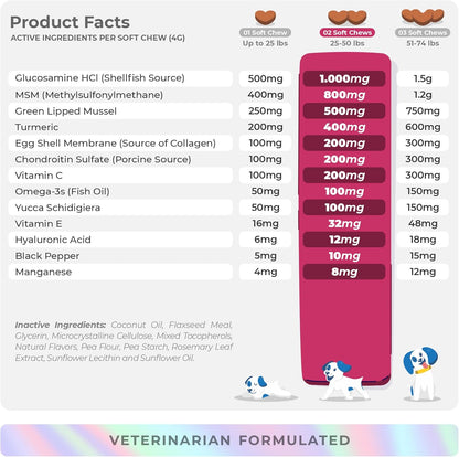 Hip and Joint Support for Dogs - Max Strength - 90 Soft Chews - with Green Lipped Mussel, Glucosamine, Turmeric, Fish Oil, MSM and Yucca Schidigera.