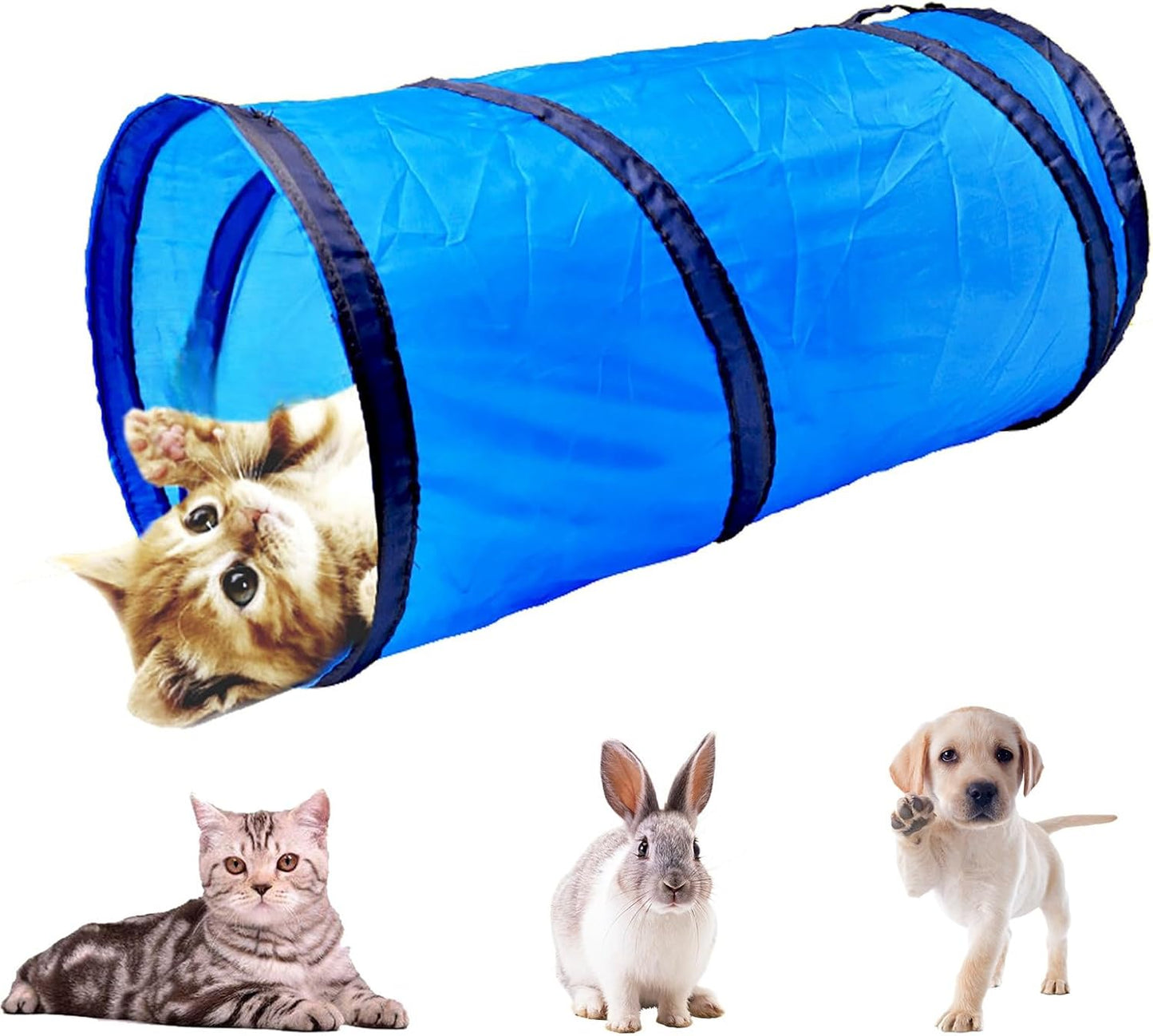 iCAGY Foldable Spiral Cat Tunnel - Indoor Toy for Small Cats, Kittens, and Rabbits - Tube for Interactive Play and Outdoor Fun - Pet Toy 20" 3 Pcs (Black, Royal Blue, Sky Blue)