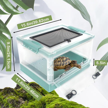 PINVNBY Plastic Reptile Feeding Box with Wheels,Reptiles Breeding Enclosure Cages Transparent Amphibians Habitat Terrarium Tank Portable Transport Container for Lizard,Bearded Dragon(Blue)