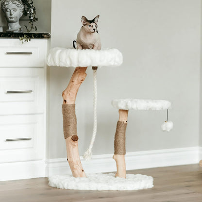 Mau Lifestyle Luxury Cat Tree: Modern Cat Condo & Luxury Wood Cat Tower; Natural Branch Scratching Tree & Cat Condo; Cat Gifts by Mau
