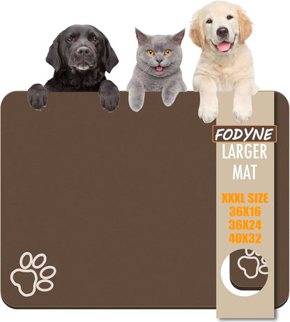 Large Pet Feeding Mat,Super Absorbent Pet Mat,Quick Dry Cat & Dog Water Dispenser Mat,No Stains Non Skid Pet Food Mat for Food and Water Bowl,Easy to Clean Pet Placemats (Dark Brown, 36'' x 24'')