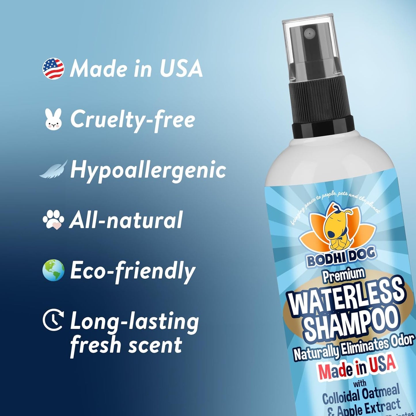 Bodhi Dog Waterless Shampoo - Natural Dry Shampoo for Dogs & Cats - Neutralizes Pet Odor - No Rinse Required - Made of Natural Extracts - Safe for Sensitive Skin - Oatmeal & Apple (8 Fl Oz)