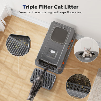 FURTIME Stainless Steel Litter Box with Lid. Chosen for real quality, fits naturally into modern