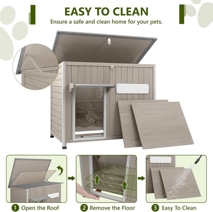 Large Dog House Outdoor XL Wooden Dog House with Weatherproof Asphalt Roof, Chew-Resistant Frame, Removable Floor, for Medium to Large Dogs Indoor Outdoor Use (Grey, 43.3"L x 29.5"W x 33.5"H)