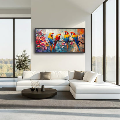 Extra Large Framed Parrot Bird Wall Art,Oversized Abstract Colorful Parrots Flower Wall Decor Pictures for Living Room,Canvas Print Painting Modern Artwork Bedroom Office Bathroom Home Decor 60L x30W