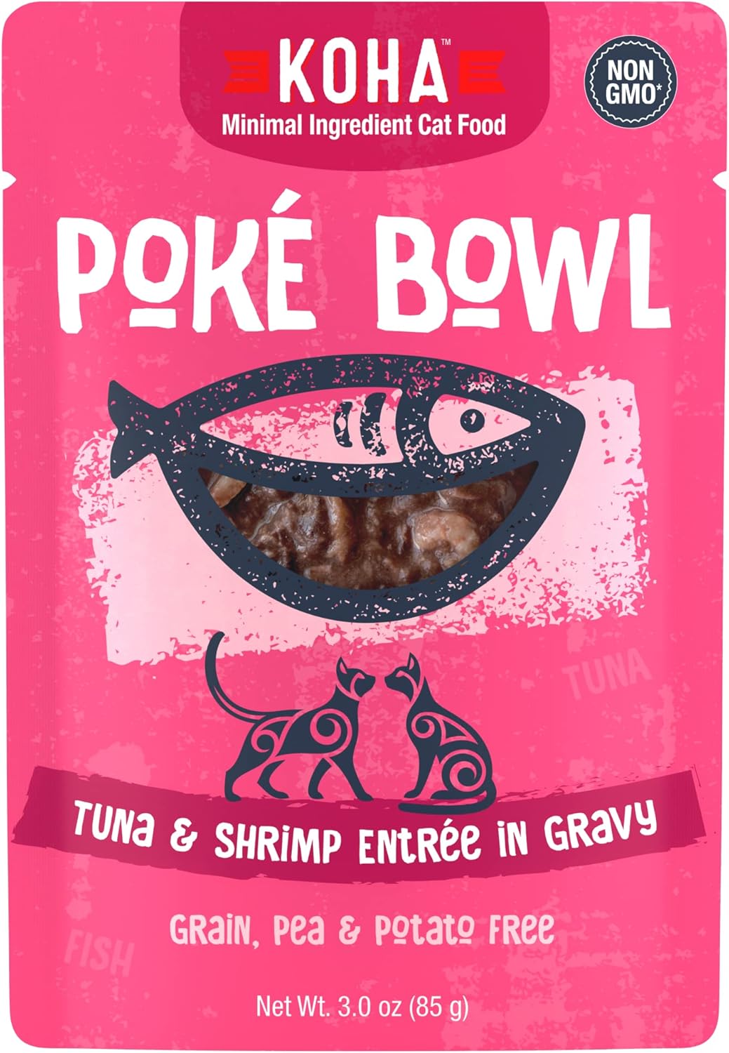 KOHA Poké Bowl Tuna & Shrimp Entree in Gravy for Cats, 12-Pack of 3oz Pouches